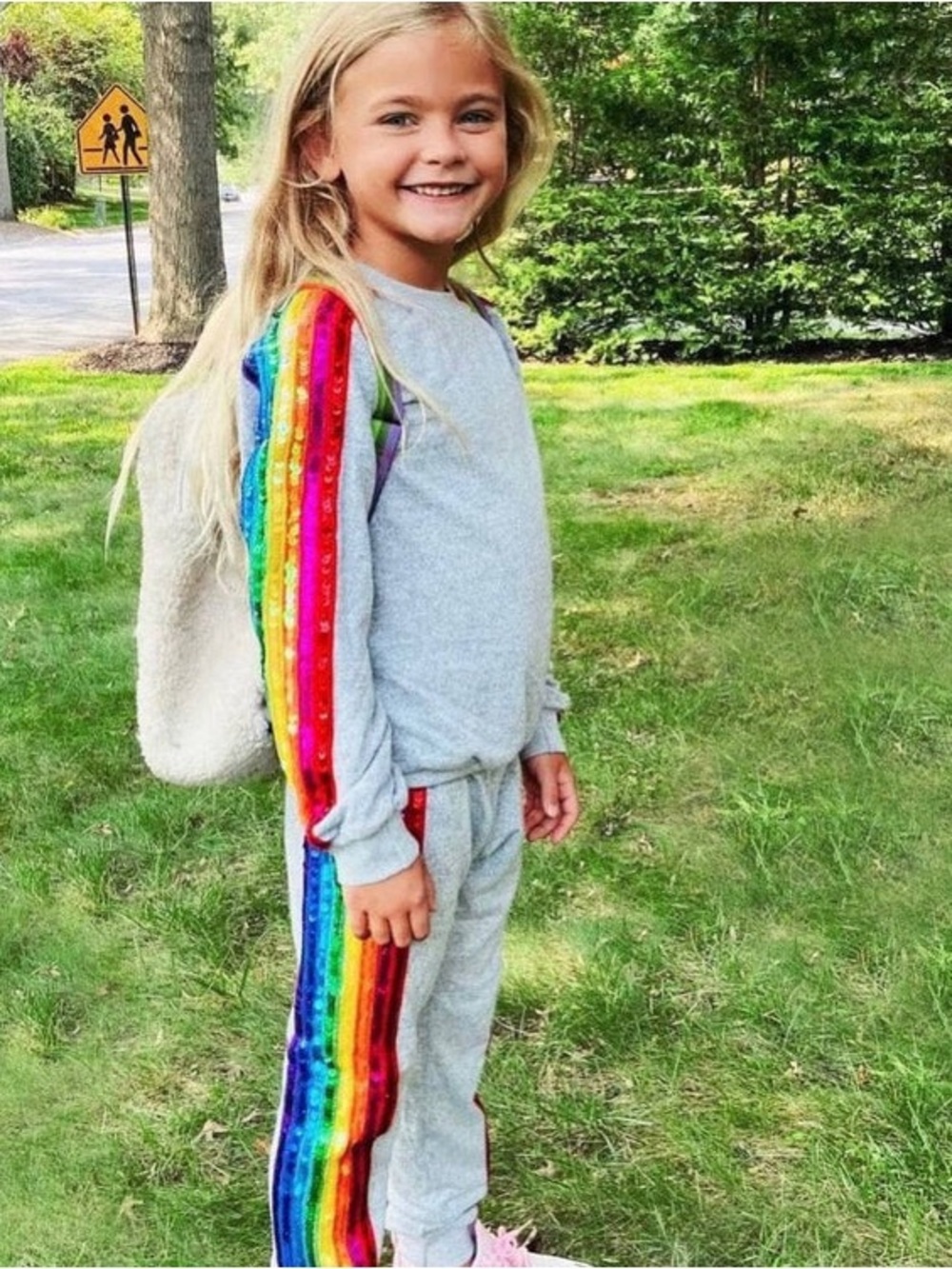Lola + The Boys Rainbow Sequin Track Suit Soft Matching Set Girls 10
